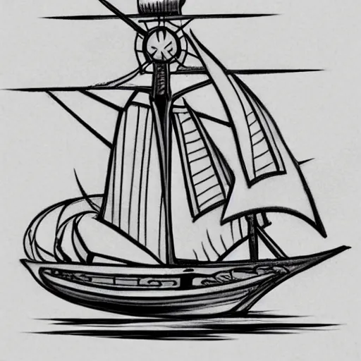 Prompt: realism tattoo design sketch of a pirate ship, in the style of Sivak