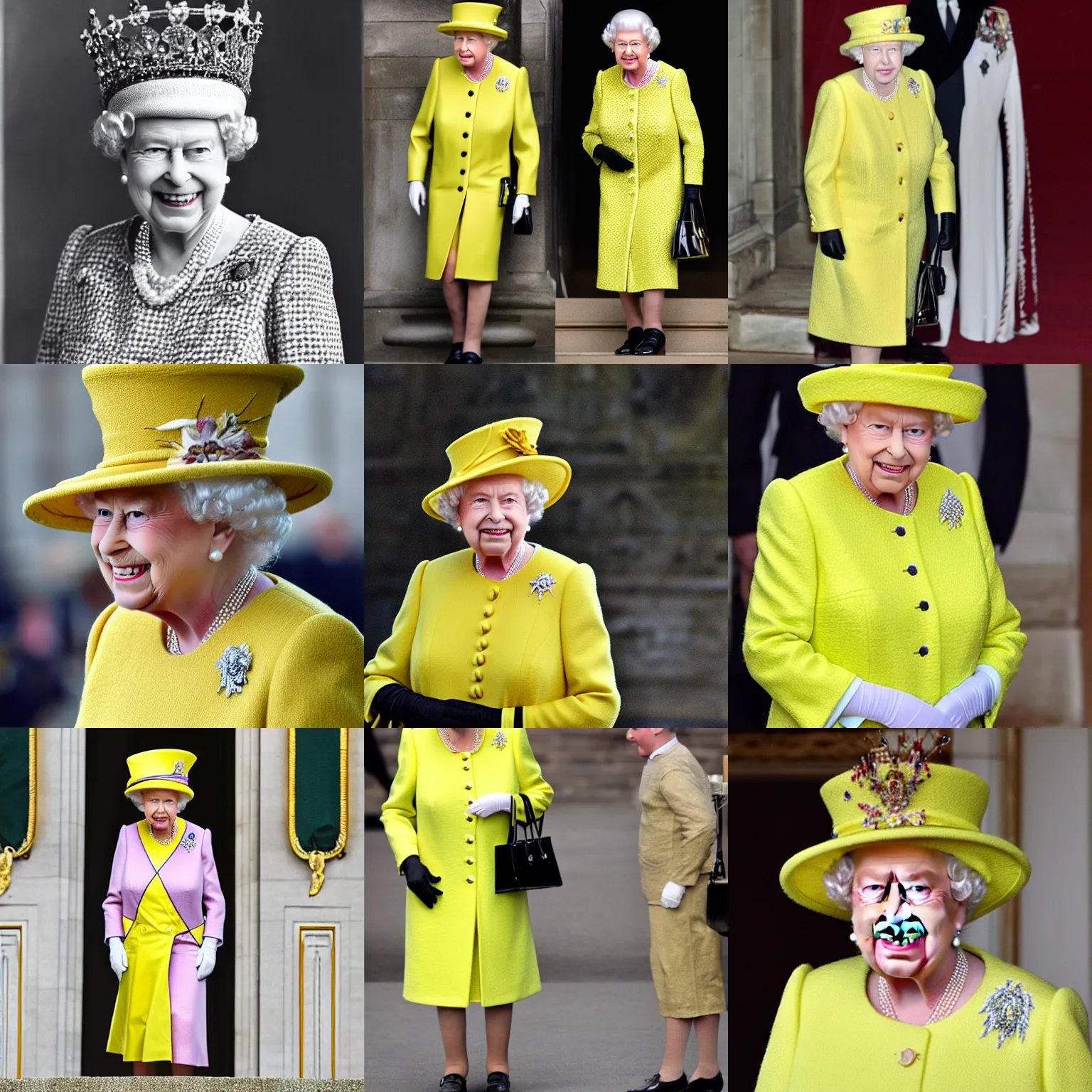 Prompt: queen elizabeth wearing banana suit