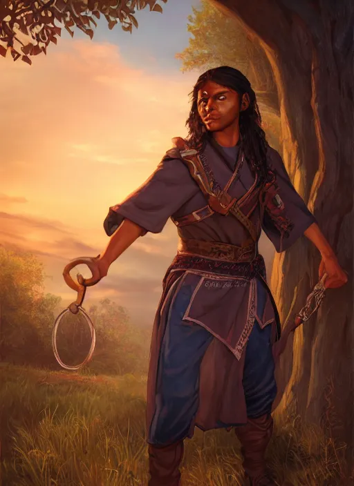 Prompt: An epic fantasy comic book style portrait painting of a young dark skinned long haired boy in peasant clothes with intelligent eyes in the style of the wheel of time, unreal 5, DAZ, hyperrealistic, octane render, cosplay, RPG portrait, dynamic lighting