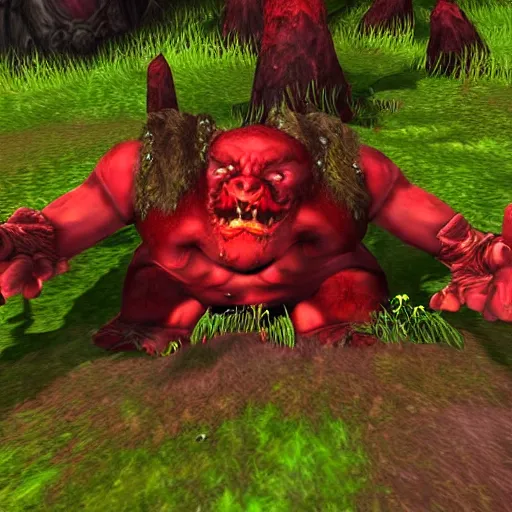 Prompt: world of warcraft troll in bloody red jungle!!!! red trees red foliage red grass red leaves