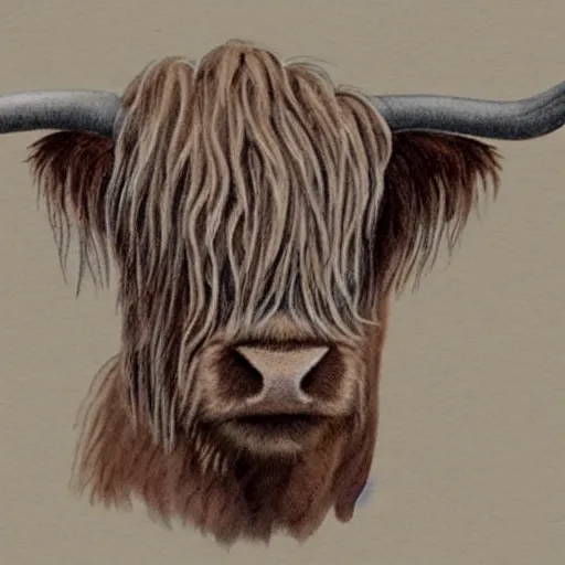 Prompt: Scottish Hairy Highland Cow Illustration