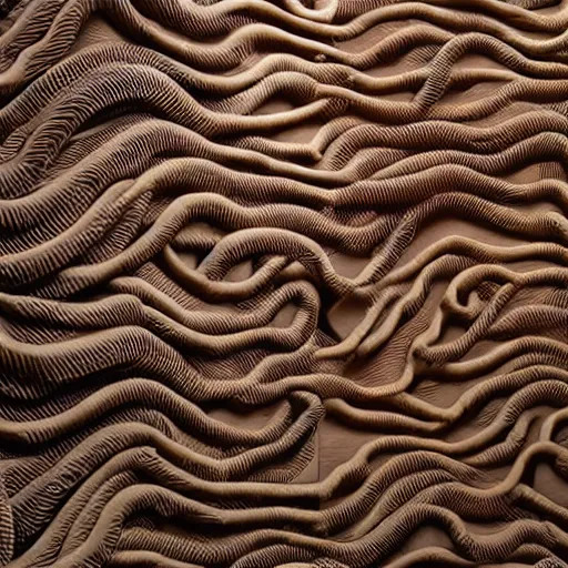 Image similar to tentacles made of brown corrugated cardboard, cut out of cardboard, realistic photography, fantasy