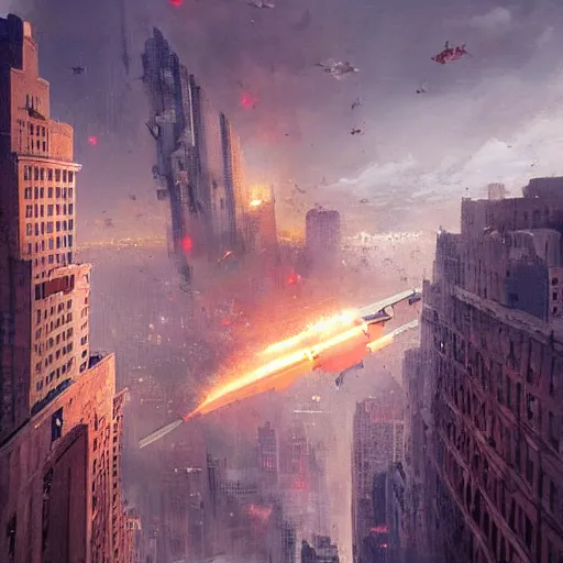 Image similar to a plane bombing the city of new york by greg rutkowski