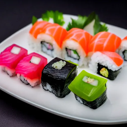 Image similar to beautiful plate of sushi, expert sushi, food photography, 8 k