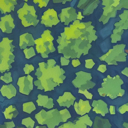 Image similar to a beautiful painting of a forest top down view on a hexagon chit