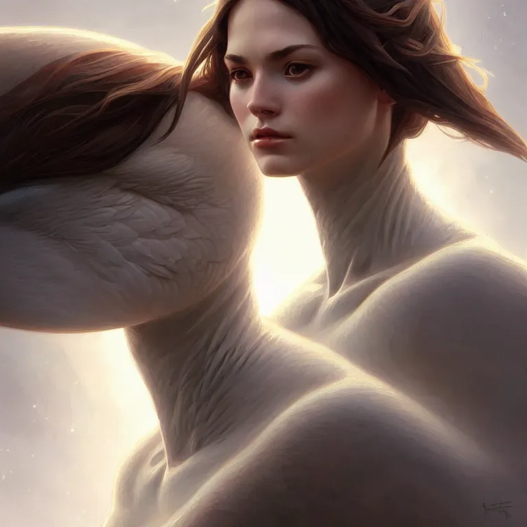 Image similar to anthromorphic goose girl portrait, sci - fi face, elegant, highly detailed, digital painting, artstation, concept art, smooth, sharp focus, illustration, art by artgerm and greg rutkowski and alphonse mucha