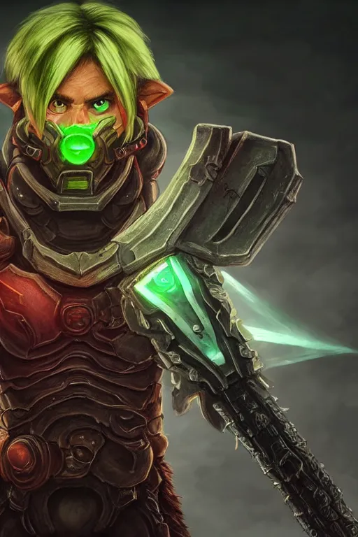 Image similar to an in game portrait of link from doom eternal, doom eternal art style.