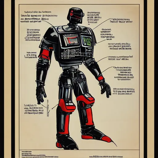 Image similar to side view of robocop, diagram, but robocop is an english beefeater