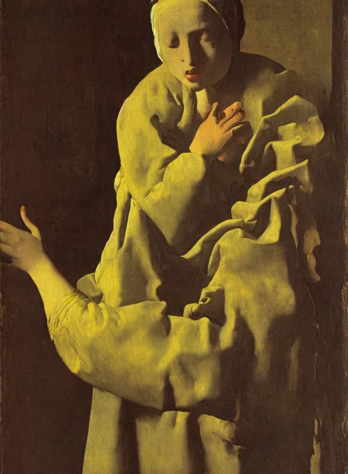 Prompt: virulent female spirit, apparition, by johannes vermeer, masterful artwork