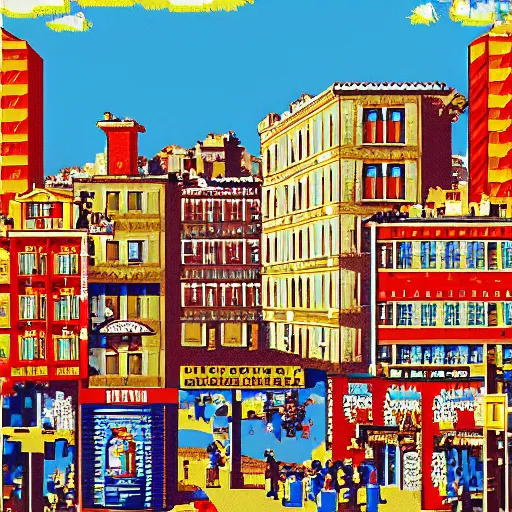 Image similar to deflective numerical inferno village curve marlin delta tin margarine , by Guido Borelli da Caluso and Yves Klein and Andy Warhol , #pixelart , pixel perfect , movie poster