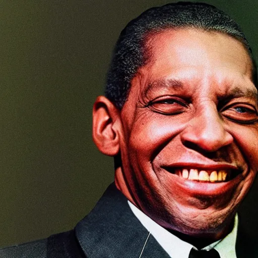Image similar to realistic photo of old john coltrane at age 7 6, smiling, vintage colorized photo