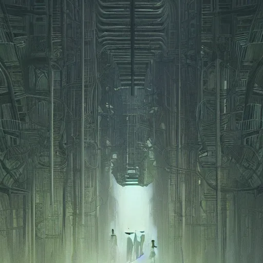 Prompt: epic alien jungle by zdzisław beksinski, greg rutkowski inside a giant futuristic factory by zaha hadid, inspired by a documentary fractal universe