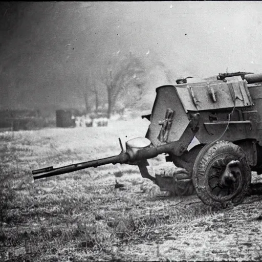 Prompt: a towed barrel, eastern front, ww 2, historical picture