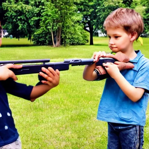 Image similar to a photo of kids playing with aks.