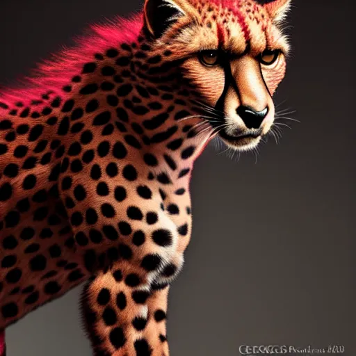 Image similar to a studio photograph of a red cheetah wearing a tuxedo suit,professional photography,studio lighting,studio photo,professional lighting,3 point lighting,dramatic,4k,detailed face,hyperdetailed,photorealistic,digital art,ultra realistic,ultra detailed,art by greg rutkowski