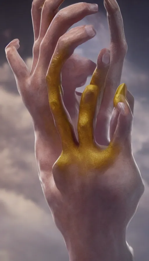 Image similar to epic masterpiece torment, drama, sweaty skin, hyperrealistic, octane render, cinematic, beautiful face and flawless skin, perfect hands, 5 fingers, yellow by Lorenzo Sperlonga, Legends of Runeterra