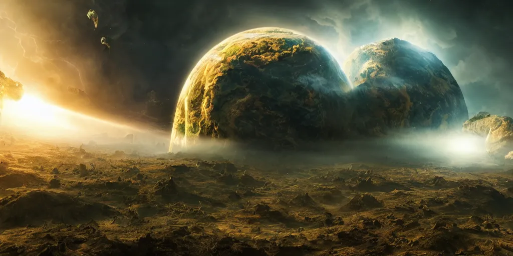 Image similar to Earth being PUNCHED, realistic 4k octane beautifully detailed render, 4k post-processing, highly detailed, intricate complexity, epic composition, magical atmosphere, cinematic lighting, masterpiece, ultra hd