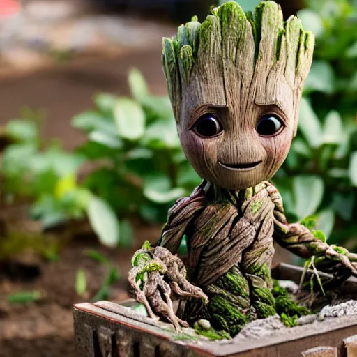 Image similar to baby groot in a japanese village