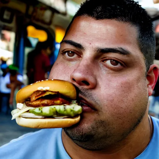 Prompt: close up portrait of a ronaldo nazario selling burgers in a rio de janeiro street, photograph, natural light, sharp, detailed face, magazine, press, photo, steve mccurry, david lazar, canon, nikon, focus