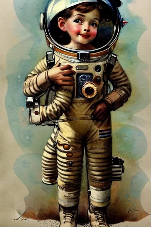 Image similar to (((((1950s child astronaut steampunk explorer . muted colors.))))) by Jean-Baptiste Monge !!!!!!!!!!!!!!!!!!!!!!!!!!!