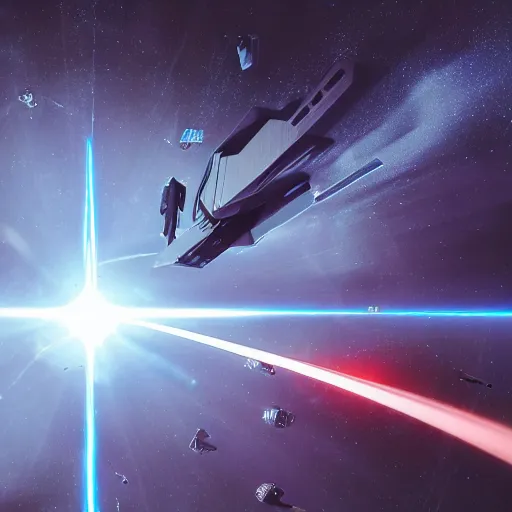 Prompt: ultra wide angle view of pilot in a futuristic sci - fi space ship in a space laser battle, stunning, dramatic, detailed, hyperrealistic photography