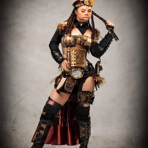 Image similar to full shot photo of a female steampunk amazon warrior
