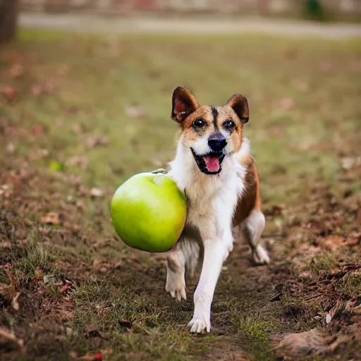 Prompt: a hybrid of a dog and an apple, 8 k, 4 k, professional photography, award winning photo