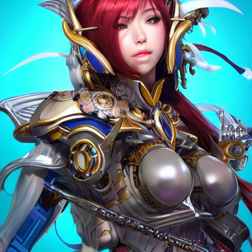 Prompt: studio portrait of lawful good colourful female saint mecha paladin absurdly beautiful, elegant, young sexy elegant woman, hyper realistic detailed bust illustration by kim jung gi, iraqlinadar, intricate lines, sharp focus, vivid colors, matte, octopath voyager, final fantasy, unreal engine highly rendered, global illumination, radiant light, intricate environments
