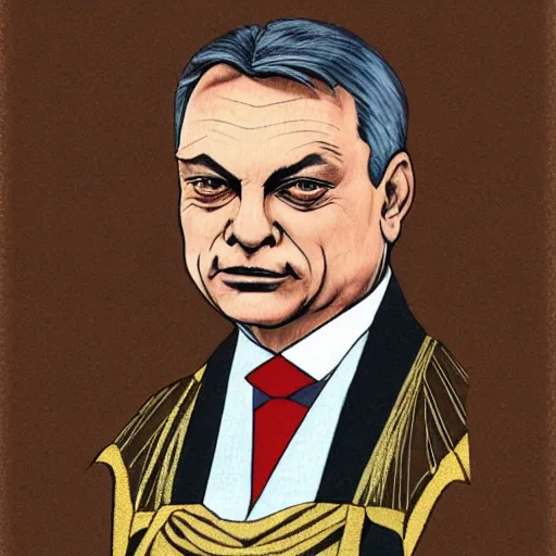 Image similar to id photo of a viktor orban in emperor outfit, art by pater sato