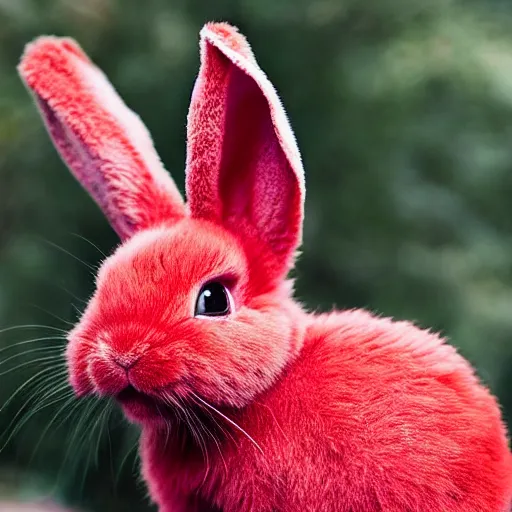 Image similar to an adorable crimson bunny creature with heart patters on its fur