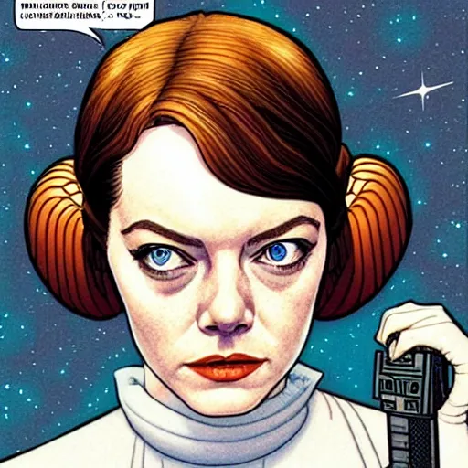 Prompt: emma stone as princess leia in star wars, by magali villeneuve and francois schuiten