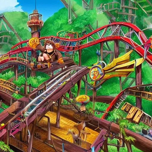 Image similar to digital concept art of donkey kong country theme park