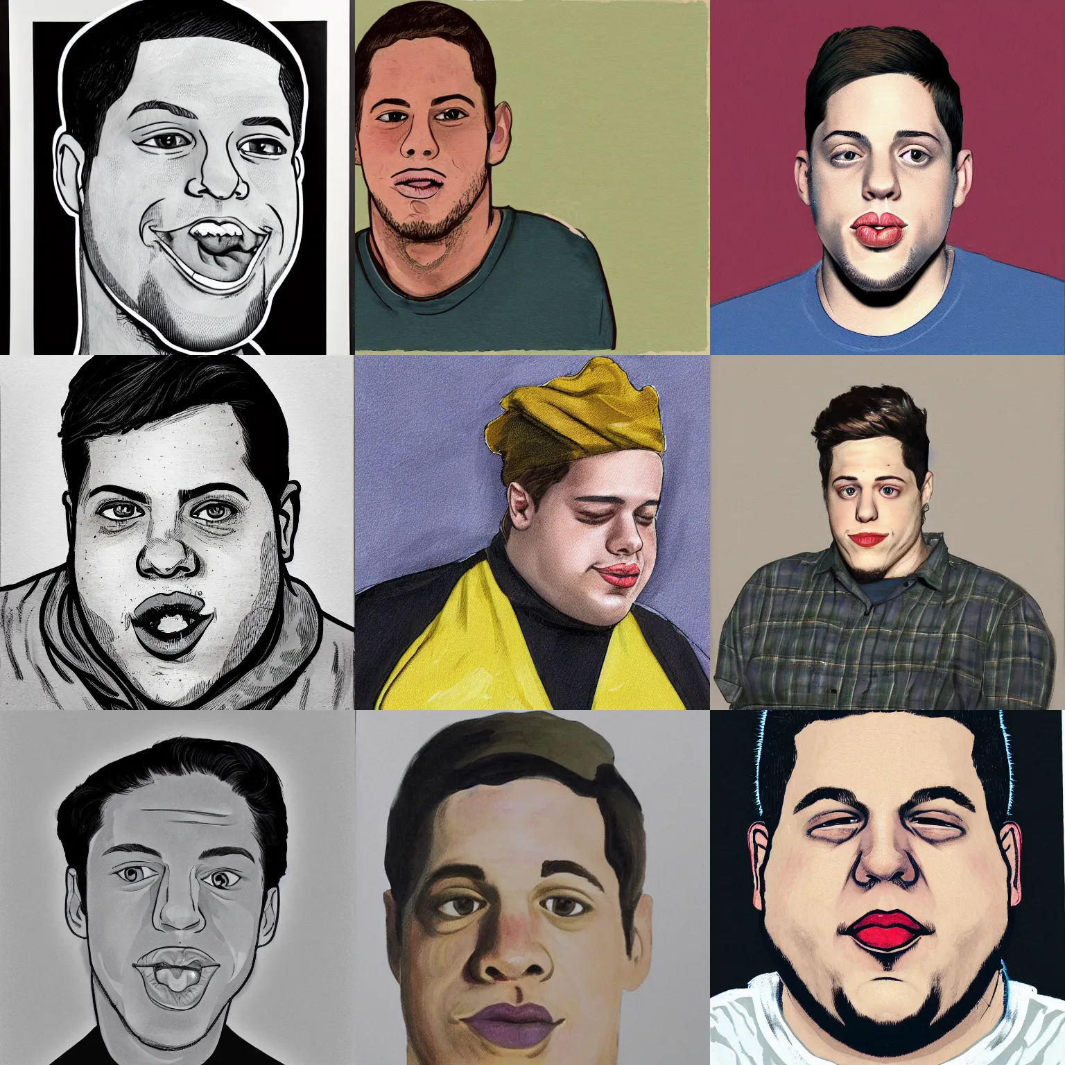 Prompt: portrait of pete davidson, fat, bloated, highly detailed, professionally made