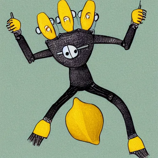 Prompt: An illustration of lemons with arms and legs dancing.