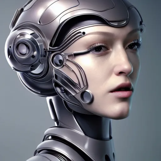 Image similar to Perfectly-Centered Upper-body Portrait-Photograph of Mechanical Cyberpunk Female Android, intricate, elegant, super highly detailed, professional digital painting, artstation, concept art, smooth, sharp focus, no blur, no dof, extreme illustration, Unreal Engine 5, Photorealism, HD quality, 8k resolution, cinema 4d, 3D, beautiful, cinematic, art by artgerm and greg rutkowski and alphonse mucha and loish and WLOP