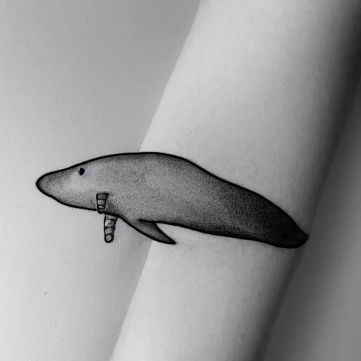 Prompt: white spermwhale in the ocean, awardwinning elegant modern tattoo design sketch on white background