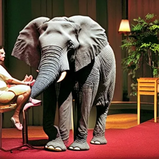 Image similar to an elephant sitting as a guest in the oprah winfrey show