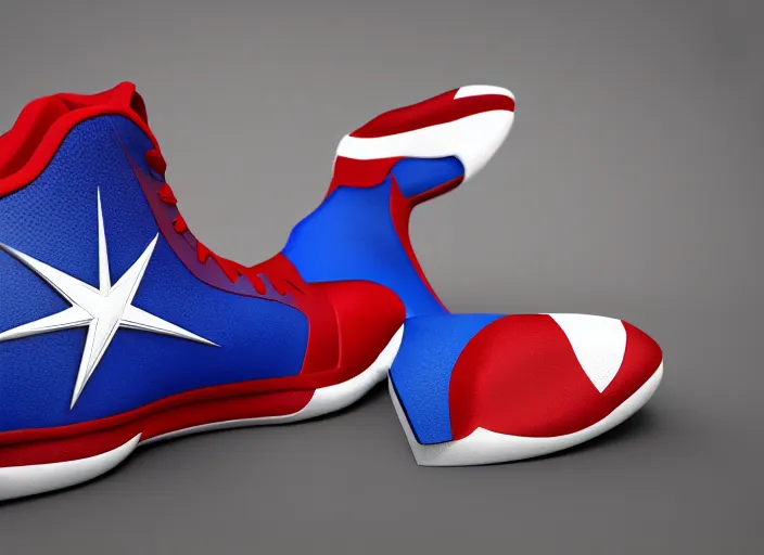 Prompt: basketball sneakers concept of captain america, cinema 4 d render, octane render, smooth, sharp focus