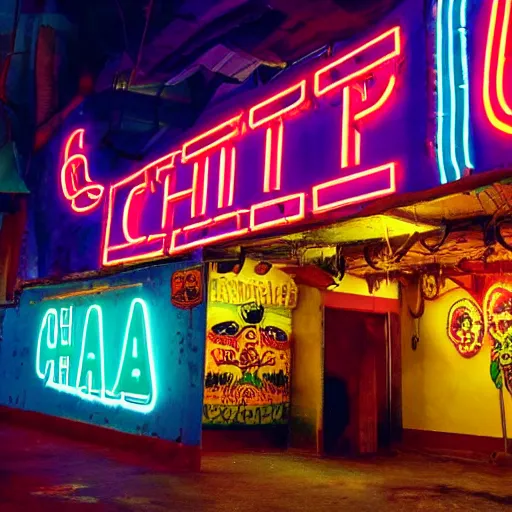 Image similar to El Chapulin Colorado in a Cyberpunk world, futuristic, neon lighting