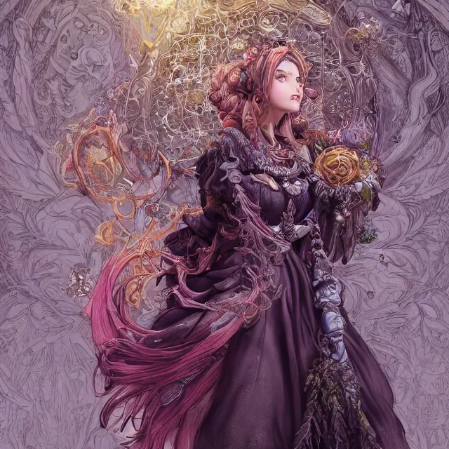 Image similar to the portrait of chaotic good female druid alchemist as absurdly beautiful, gorgeous, elegant, happy woman, an ultrafine hyperdetailed illustration by kim jung gi, irakli nadar, intricate linework, sharp focus, bright colors, octopath traveler, final fantasy, unreal engine 5 highly rendered, global illumination, radiant light, detailed and intricate environment