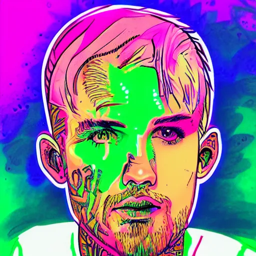 Prompt: lil peep tattoos neon colors trending on artstation, digital illustration