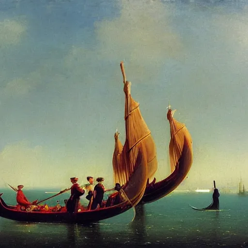 Image similar to venetian gondolas in the style of aivazovsky