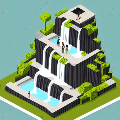 Image similar to isometric waterfall architecture