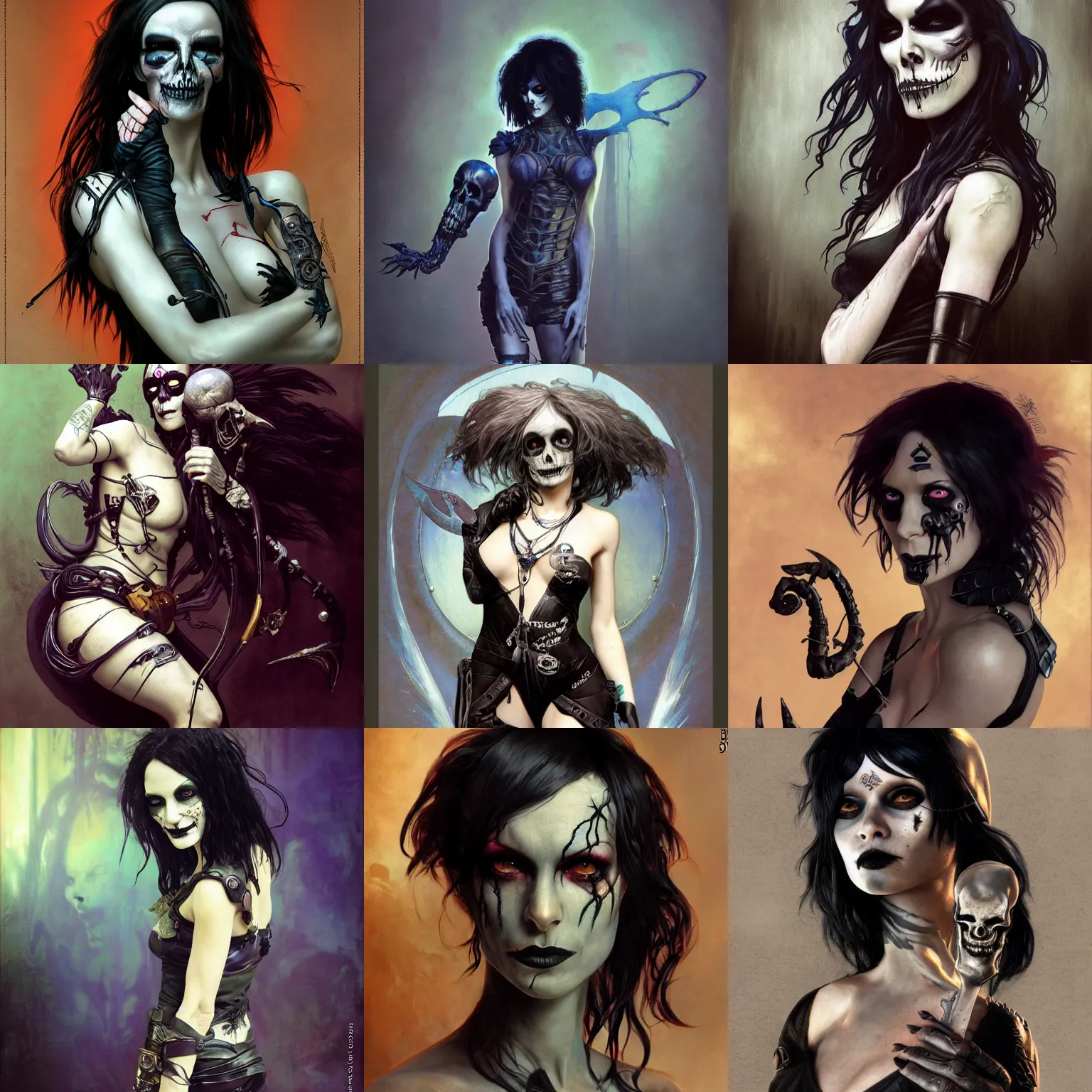 Prompt: wyona rider as death from sandman, gentle smile, by cedric peyravernay, by lecouffe deharme, alphonse mucha and maciej kuciara, goth chic, ankh, soft lightning, eyeliner, punk rock, high detailed, 8 k