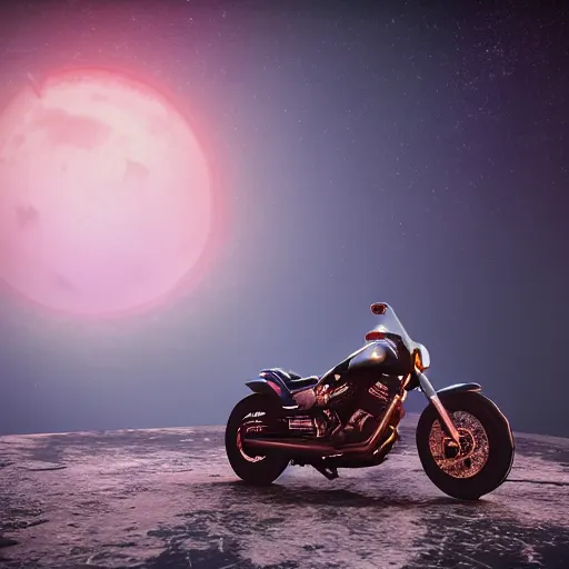 Prompt: a motorcycle floating in space inside magic colorful glowing fog, starry sky, tranquil, desolate, atmospheric, hazy, autochrome, 8k, octane render, unreal engine 5