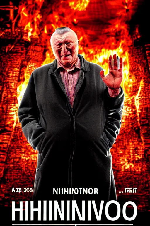 Prompt: movie poster, zhirinovsky in hell, scary poster in color, poster in 4 k