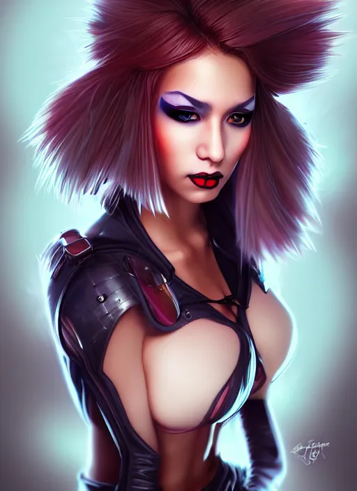 Image similar to a portrait of a pretty sewer punk young lady by artgerm