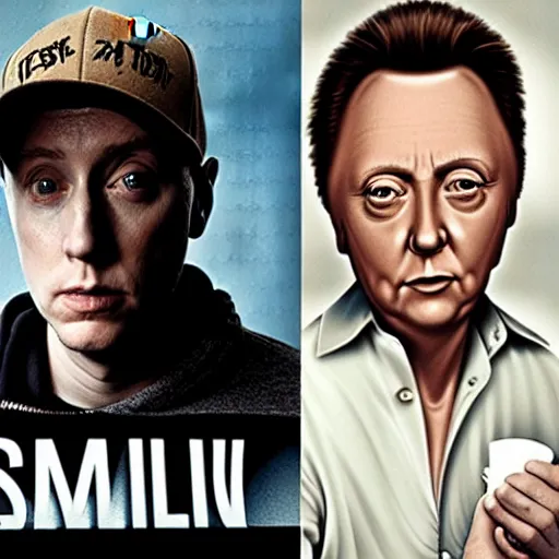 Prompt: Eminem and Christopher Walken, movie poster, comedy, best rapper, cool actors