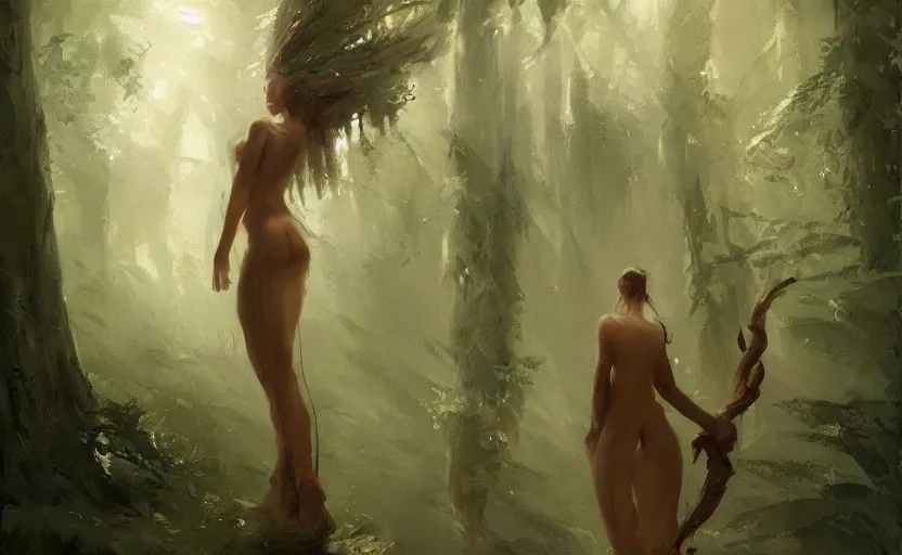 Image similar to A painting of a Forest Nymph trending on artstation in the style of Greg Rutkowski