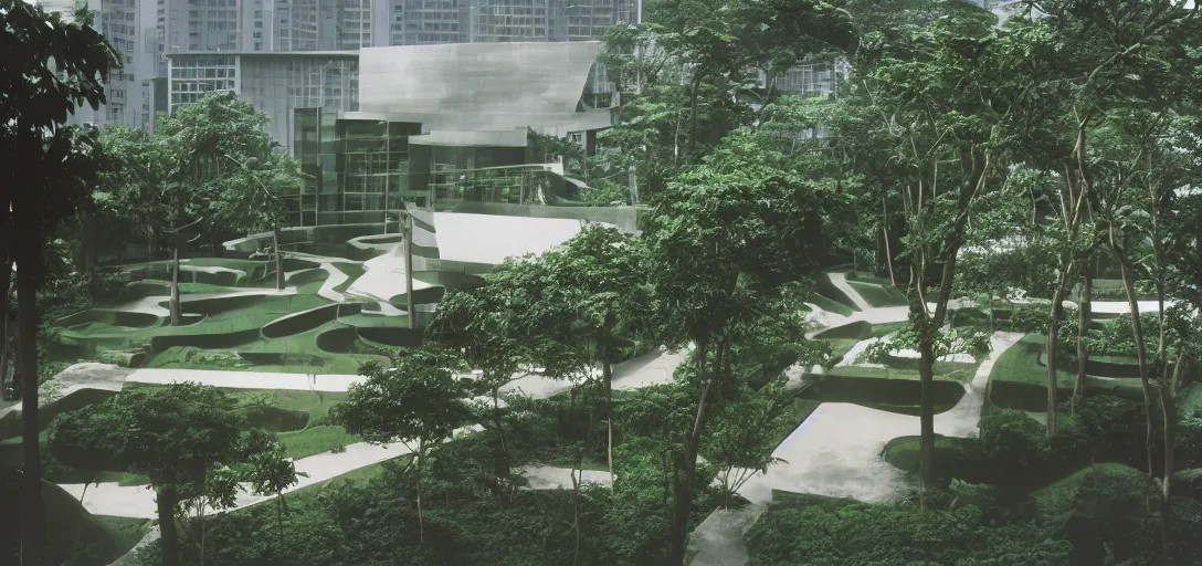 Prompt: yaodong designed by im pei. landscape design by richard burle marx. fujinon premista 1 9 - 4 5 mm t 2. 9. portra 8 0 0.